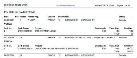 Relatório De Movimentação Por Tipo De Pedido Fs270 Futura Sistemas