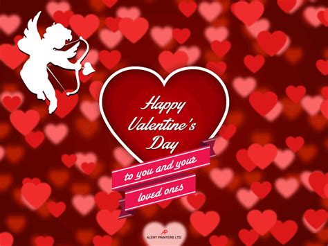 Valentines Day Wallpaper With Hearts And Cupid Angel On Red Background