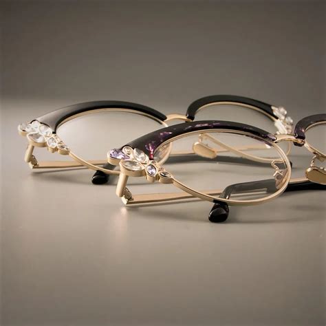 Ccspace Gorgeous Ladies Cat Eye Shiny Rhinestones Glasses Frames For Women Brand Designer