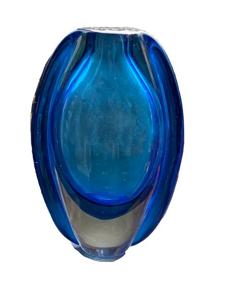 Vintage Mid Century Blue Art Glass Vase On Mid Century