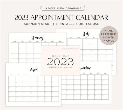 Printable 2023 Monthly Calendars Landscape Minimalist Etsy Canada