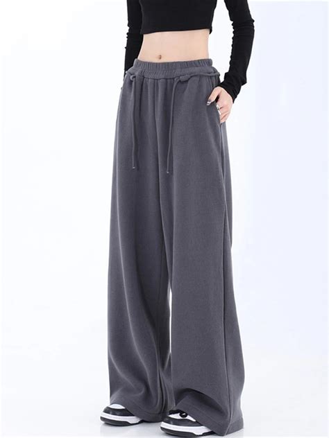 Korean Style Oversize Women Dark Grey Jogging Sweatpants Korean Fashion Sports Pants Casual