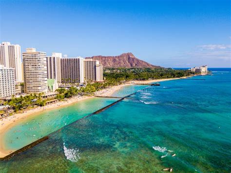 Aerial View Of Waikiki Wall And Diamond Head In Honolulu Usa Stock