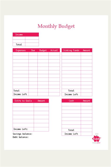 Free Monthly Budget Best Calendar Example
