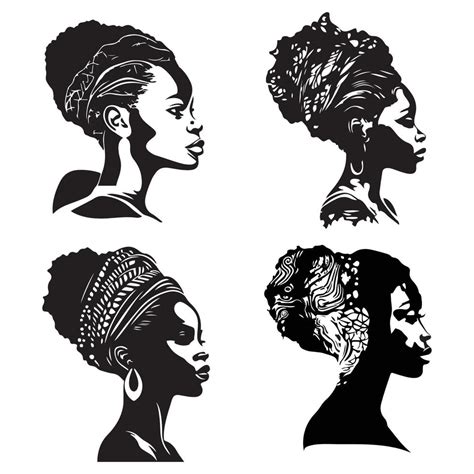 African Black Woman Face Silhouette Vectors Set African Girl With Afro