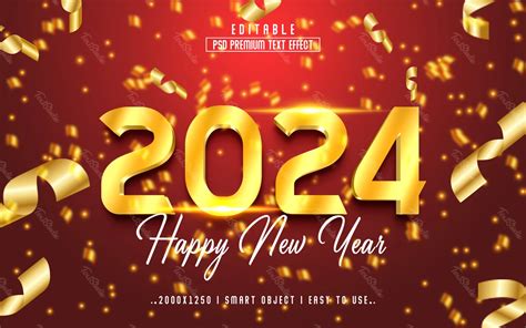 Happy New Year 2024 Party Golden 3d Text Effect Photoshop Premium Psd
