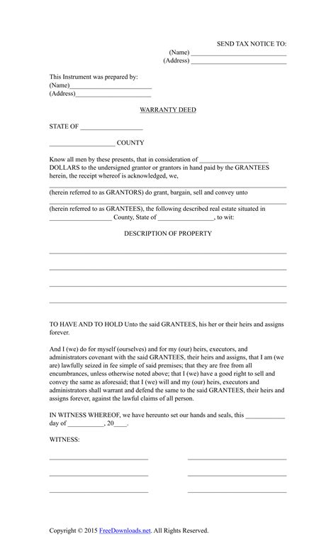Printable Warranty Deed Printable Form Templates And Letter