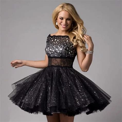 elegant black sheer tulle cocktail dresses homecoming dresses beaded a line ever pretty party