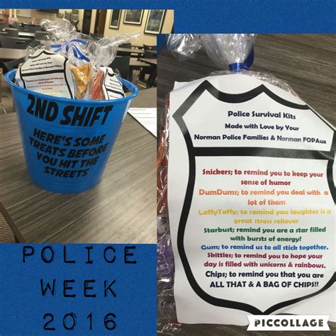 Our gift guide below is here to help you brainstorm the best practical police officer gift, and find something appropriate for them, whether they're family, a boyfriend / girlfriend, or just someone who was there to help you out in a time of need. Police Survival Kits police Week ideas Thank a Police ...