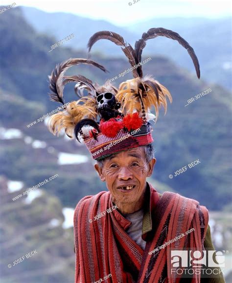 Ifugao Man A Member Of An Ethnic Group Wearing A Traditional Costume Banaue Rice Terraces