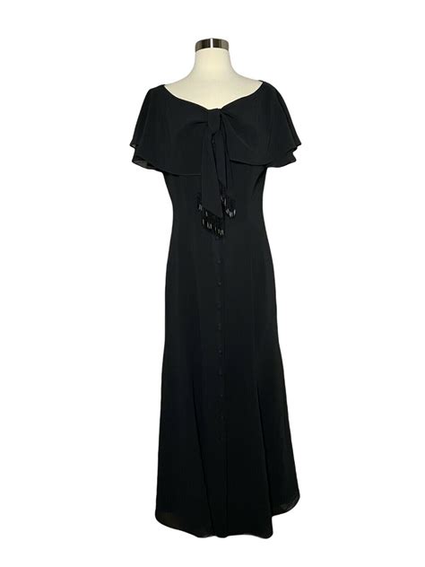 Vintage Liz Claiborne Black Midi Dress Size 8 Shawl C Gem