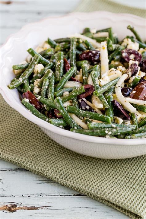 green bean salad with greek olives and feta video kalyn s kitchen