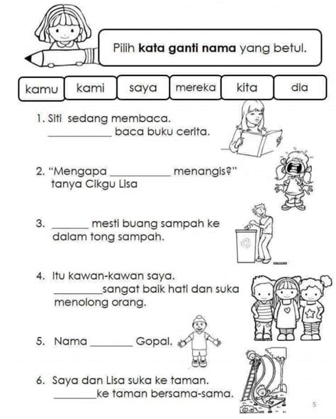 Kata Ganti Nama Diri 1 Worksheet Kindergarten Reading Worksheets