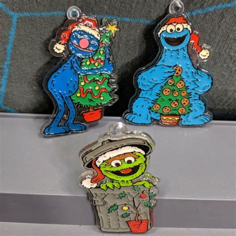 Sesame Street Christmas Ornament Lot Oscar Cookie Monster Grover Kurt