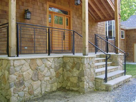 From wood deck, wrought iron, lattice panels, and steel cable to glass panels, knee walls, and more, we have plenty of railing ideas for you to explore. Front porch railings - Contemporary - Porch - other metro ...