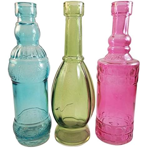 Decorative Bottles Colored Vintage Glass Bottles 65 Inches Tall Set