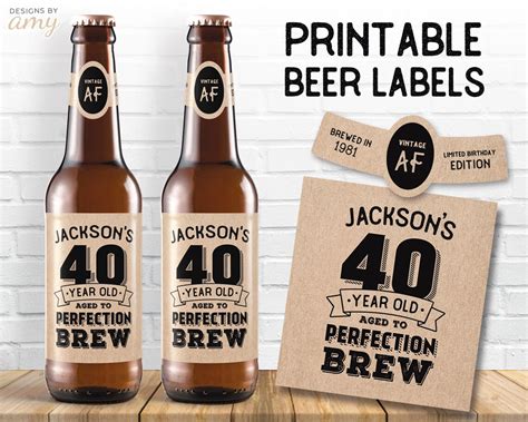 Personalized Printable Birthday Beer Labels With Name In 30th Etsy