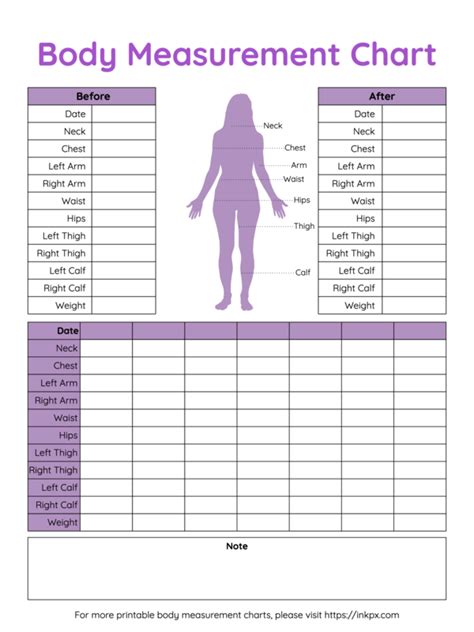 Free Printable Colorful Guided Table Style Body Measurement Chart For