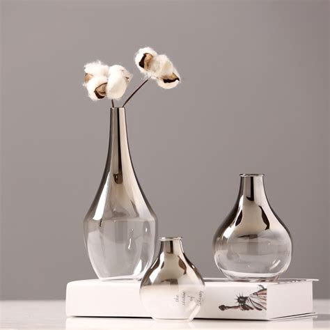 Nordic Glass Vase Creative Silver Gradient Dried Flower Vase Desktop Ornaments Home Decoration