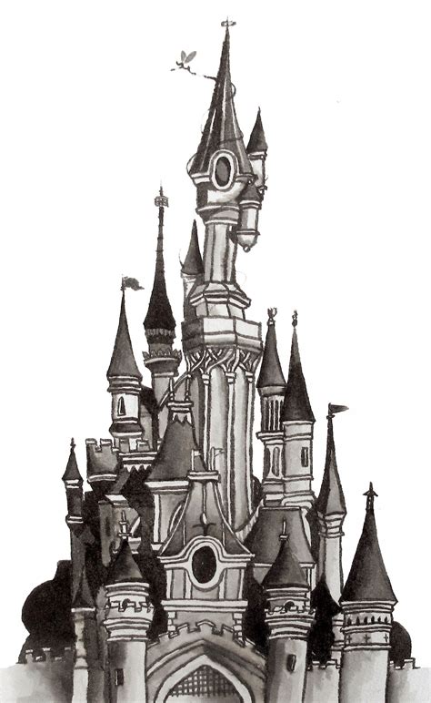 Architectural Ink Drawing Illustration Of The Disneyland Paris Sleeping