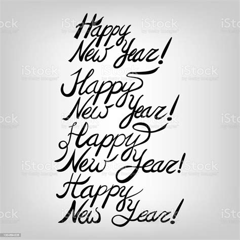 Happy New Year Black Ink Vector Lettering Set Stock Illustration