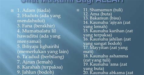 20 Sifat Wajib Bagi Allah Dan Maksudnya Sifat Mustahil Bagi Allah