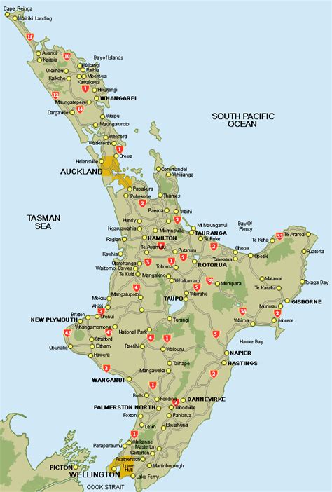 Road Map Of The North Island Of New Zealand North Island New Zealand