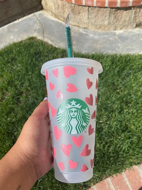 Pink Glitter Heart Starbucks Cold Cup 24oz Etsy In 2021 Cold Cup