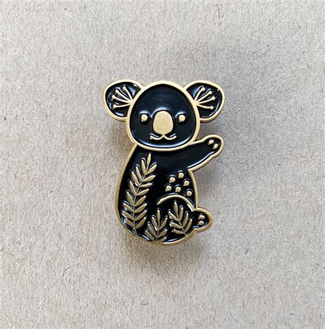Enamel Pin Brooch Koala Design Black And Gold Metal Etsy
