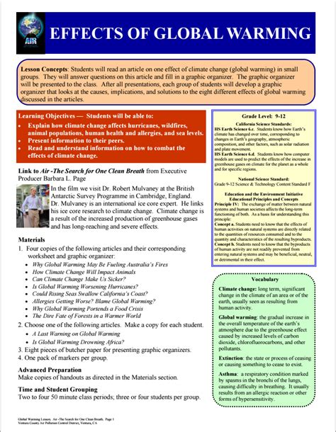 Lesson plan (guide) global warming i. Effects of Global Warming Lesson Plan for 9th - 12th Grade ...