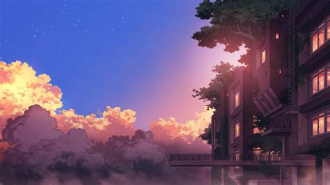 This is just for entertainment/help) if you. Download 1366x768 Anime Landscape, Building, Sunset ...