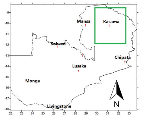 Northern Province Green Rectangle In Map Of Zambia Bounded By