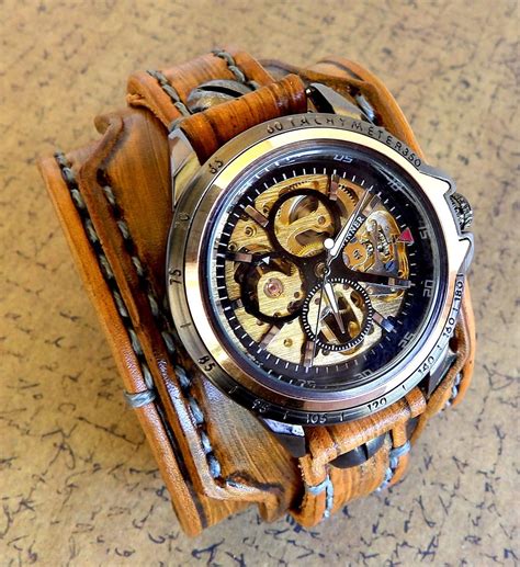 Medium Brown Steampunk Leather Watch Leather Watch Cuff Steampunk