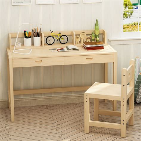 Tribesigns Unfinished Kids Study Desk And Chair Set With Hutch Height