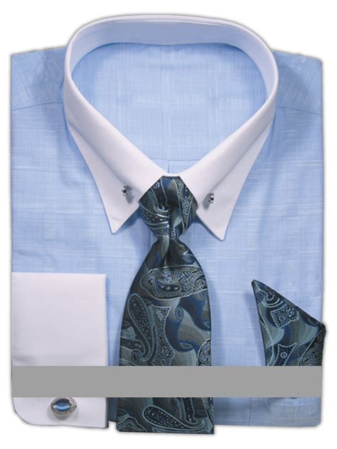 Sunrise Outlet Mens French Cuff Jacquard Dress Shirt With Collar Bar