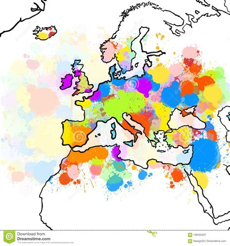 Colorful Painted Map Of Europe Stock Vector Illustration Of Land