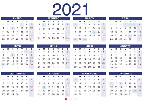 Calendario 2021 Para Imprimir
