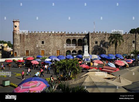 Palace Of Cortes And Souvenir Market Cuernavaca Mexico Stock Photo
