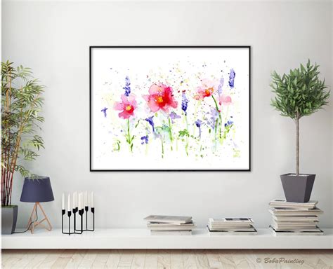 PINK FLOWERS Painting Watercolor Print Pink And Purple Etsy