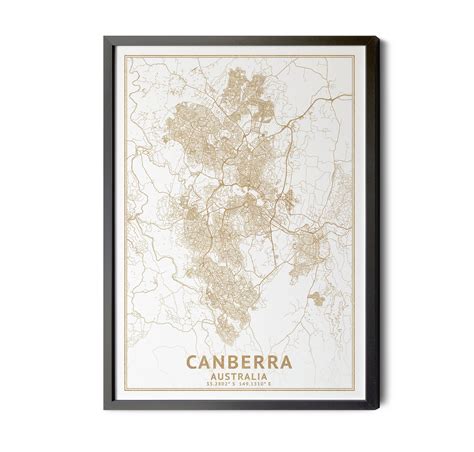 Canberra Australia Map High Resolution Real Gold Leaf Etsy Digital