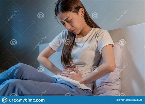 Flatulence Ulcer Asian Young Woman In Belly Stomach Ache From Food
