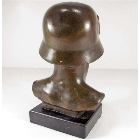 German Nazi Army Bronze Soldier Bust Statue W Marble Base