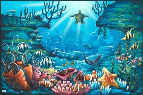 Ocean Mural Under Sea Nursery Turtle Painting Ocean Painting Wall