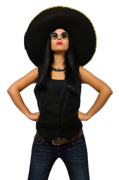 Premium Photo Young Mexican Woman Wearing Sombrero Isolated On White