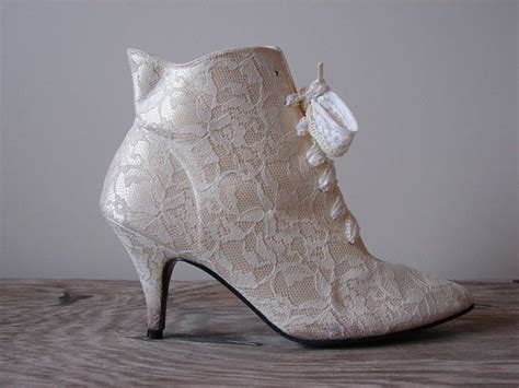 1980s Heels Vintage 80s Victorian Gothic Granny Ivory White Etsy Lace Wedding Boots Wedding