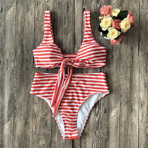 2018 Bikinis Women Swimsuit Swimwear Halter Top Stripe Brazillian Bikini Set Bathing Suit Summer
