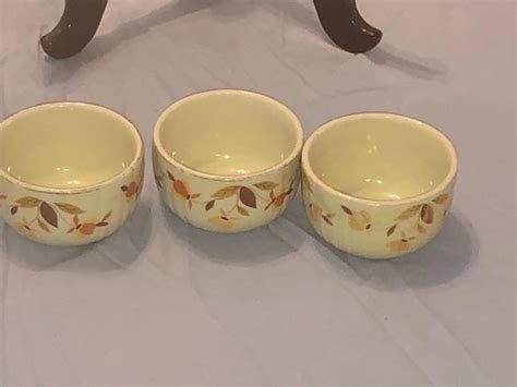 3 Vintage Hall Jewel Tea Autumn Leaf Custard Cup Dessert Bowls