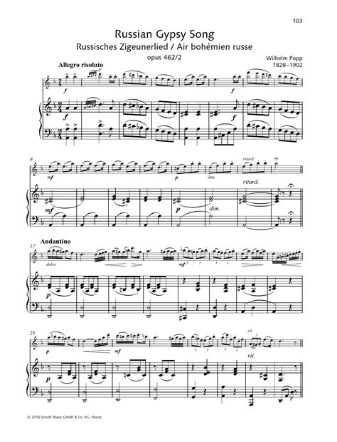 Russian Gypsy Song Sheet Music Wilhelm Popp Woodwind Solo