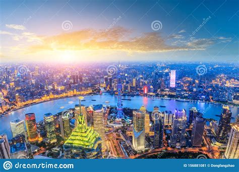 Night Cityscape And Sky Aerial View In Shanghai Stock Image Image Of