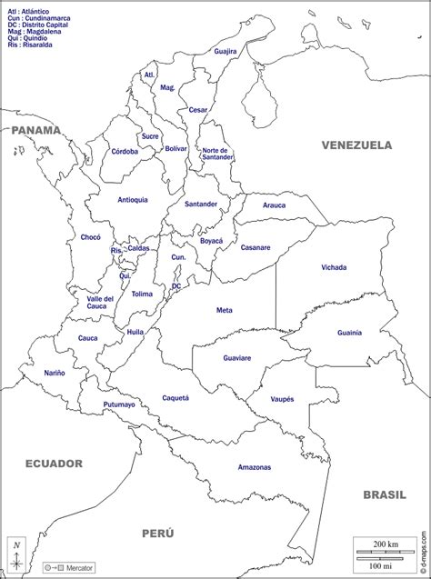 Mapa De Colombia En Blanco